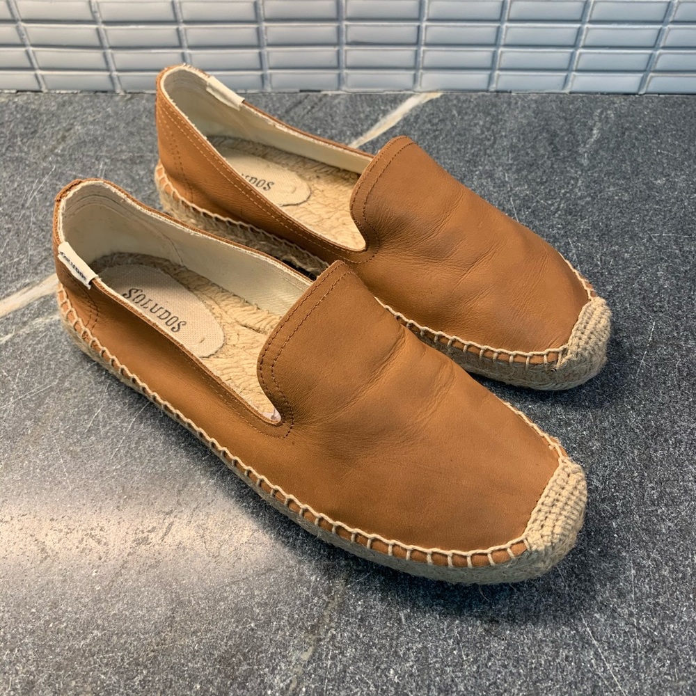 Soludos Tan Leather Espadrille Slip-Ons